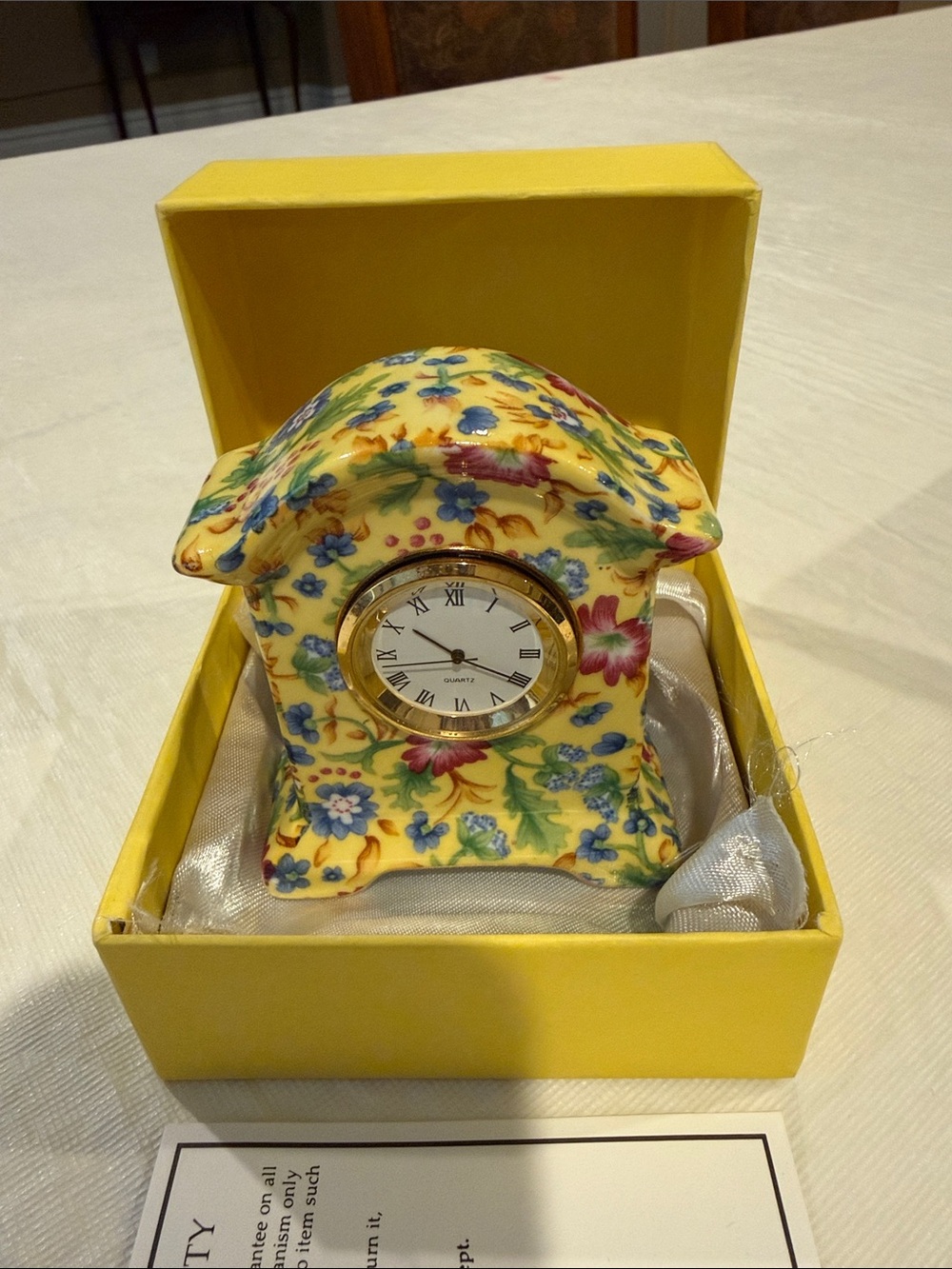 Twos Company Yellow Floral Mini Mantel Clock - Decorative Ceramic Accent NWT